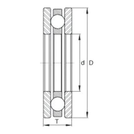 Technical drawing of the Bearing Thrust 51109 - S.18279 by Sparex, showing dimensions D, d, and T. The cross-sectional view highlights the inner and outer rings, with ball elements in between.