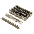 Rows of aligned Belt Fastener - U24CS, each 175mm in length (6 pieces), with a silver-colored finish reminiscent of those used in the Mato hammer system, are arranged on a white surface.