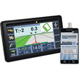 Image showing a GPS receiver with a 7-inch color screen displaying navigation data. Next to it is a small electronic module labeled "Sparex BlackBox Air" detailing various input/output connections, ideal for field area measurement and terrain compensation.