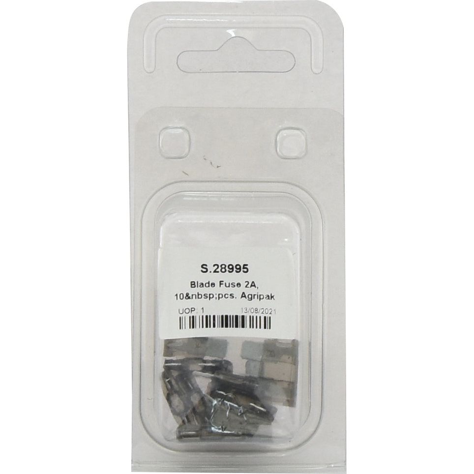 A pack of ten Sparex Blade Fuse 2.0A fuses, labeled "S.28995," in clear plastic packaging, perfect for Agripak or Sparex applications.
