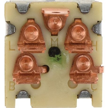 Close-up of the Blower Switch (Sparex Part No. S.106616) with multiple copper connectors arranged in a square pattern on an off-white base, suitable for Case IH machinery, by Sparex.
