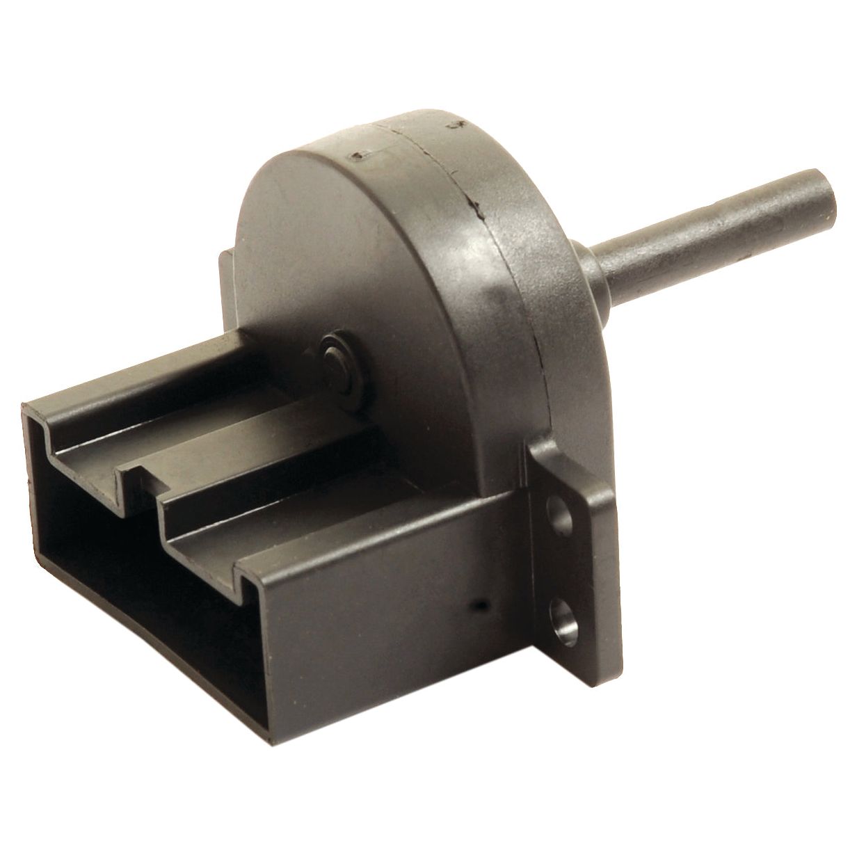 The Sparex Blower Switch (Part No. S.112265) is a plastic, gear-like component with a cylindrical shaft and a rectangular housing featuring slots and mounting holes, designed specifically for Massey Ferguson machinery. Its versatility as both a critical machinery part and a blower switch replacement makes it an essential item in the Sparex inventory.