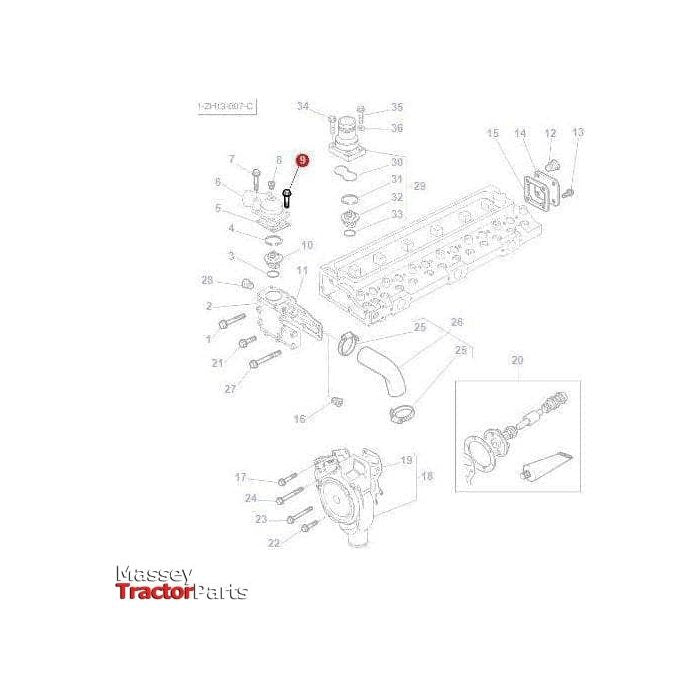 Massey Ferguson Bolt Thermostat Housing - 3640628M1 | OEM | Massey Ferguson parts | Thermostat-Massey Ferguson-Cooling Parts,Engine & Filters,Farming Parts,Thermostat Housing,Thermostats,Tractor Parts