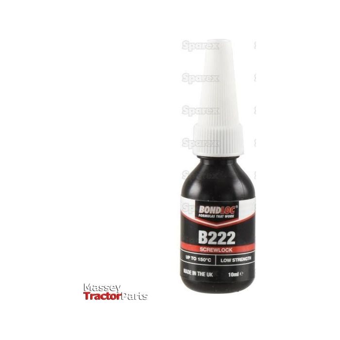 A small 10ml bottle of Sparex Screwlock B222 - S.24070 with a white nozzle cap. The label indicates it works up to 150°F and is ideal for small fasteners, offering easy disassembly.