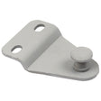 A Bonnet Catch Bracket (Sparex Part No. S.67972) from Sparex, featuring two bolt holes on one side and a protruding cylindrical pin on the other, compatible with New Holland machinery.