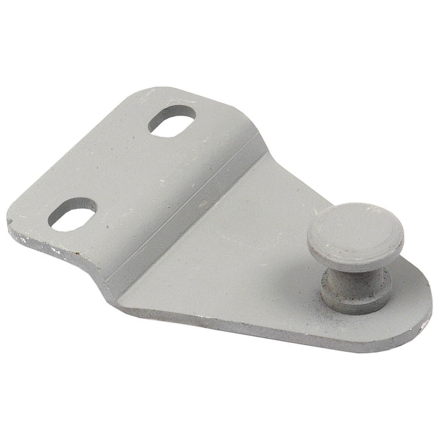 A Bonnet Catch Bracket (Sparex Part No. S.67972) from Sparex, featuring two bolt holes on one side and a protruding cylindrical pin on the other, compatible with New Holland machinery.