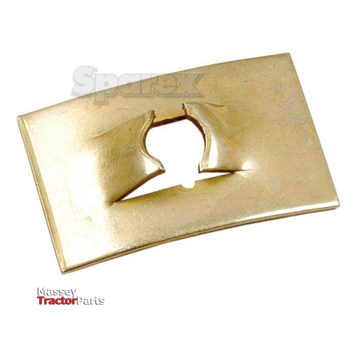A brass bonnet hinge (Sparex Part No.S.43240) with a hole in the center, against a white background, featuring the "Sparex" and "Massey Tractor Parts" logos.