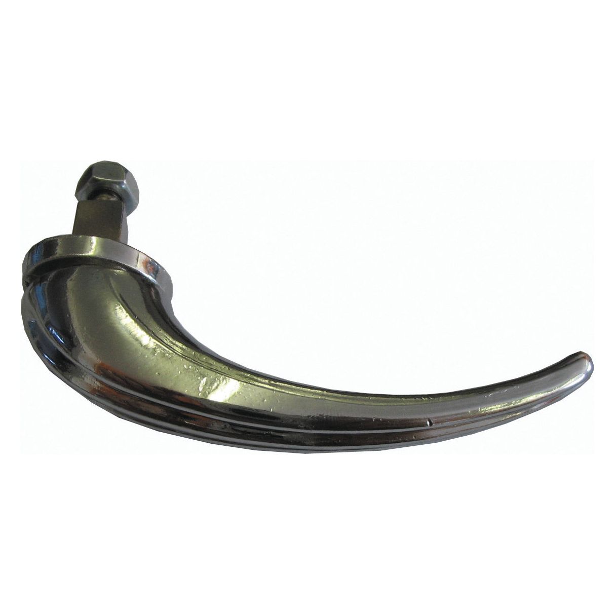 A metallic, curved Bonnet Handle with a bolt at the top, often found in Ford/New Holland equipment, available as Sparex Part No.S.67107.