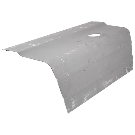 The Sparex Bonnet - LH (Sparex Part No. S.60428) is a rectangular, slightly curved metal sheet with a hole near one end. The scratched surface shows signs of wear, typical for parts like this on a Ford / New Holland bonnet.
