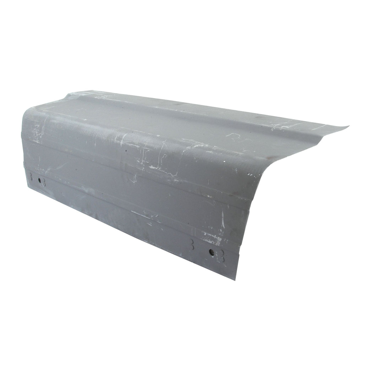 A gray, metallic sheet panel with slight bends and some marks, possibly part of a larger object or structure, potentially the Bonnet - RH (Sparex Part No. S.60430) from Sparex for Ford New Holland.