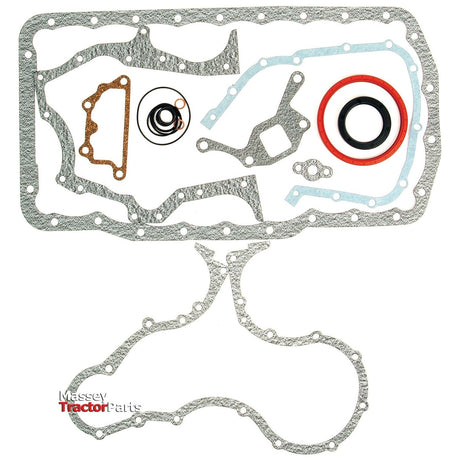 A Bottom Gasket Set for 4-cylinder tractors (PowerStar 4.4, PowerStar 5, PowerStar 5.0T) branded with SPAREX in the lower left corner against a white background; also compatible with Ford Engine Bottom Gasket Sets.