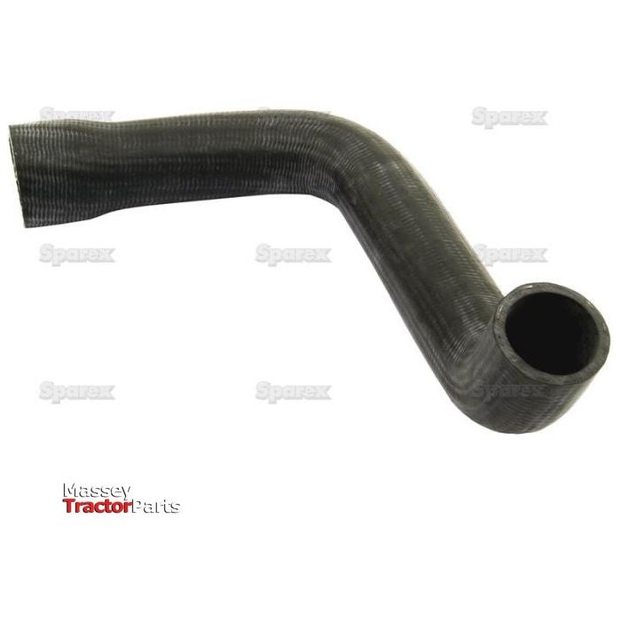 A black, curved rubber hose with a textured surface. The background features faint, repeated "Sparex" text. A small part of the text reads "Bottom Hose," indicating compatibility with Massey Ferguson models and dimensions of an inner diameter smaller end of 40mm and bigger end of 48mm (Sparex Part No. S.41835).