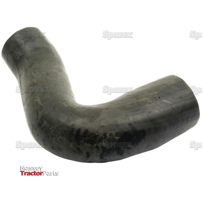 Image of a black, L-shaped rubber hose, commonly used as a tractor part. Text on the image includes "Massey Tractor Parts" and "Sparex." This durable Sparex Bottom Hose (Part No. S.43130), with an inner Ø of 49mm at the smaller end and 52mm at the bigger end, is perfect for any Massey Ferguson model and essential for reliable performance.