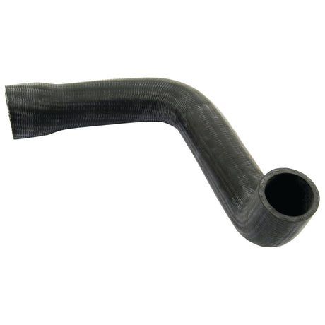 The Sparex Bottom Hose, featuring a smaller end inner diameter of 40mm and a larger end inner diameter of 48mm, is a durable, black rubber hose bent at a right angle, ideal for Massey Ferguson machinery. Part No. S.41835.