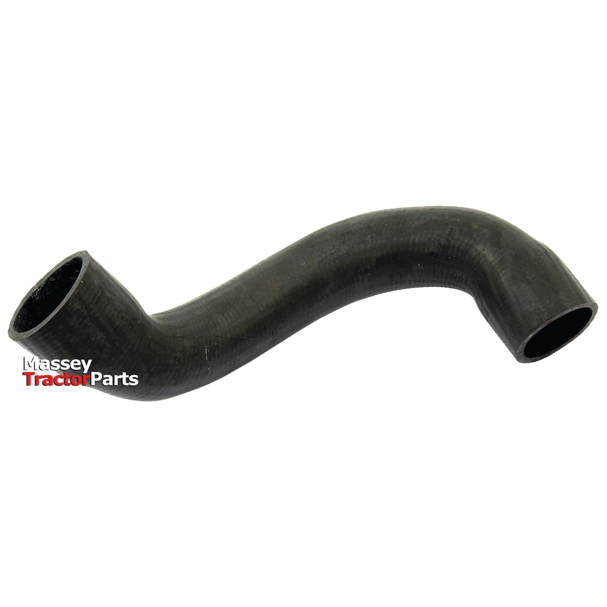 A black rubber hose with a curved shape, branded with the "Sparex" logo. Suitable for Ford/New Holland tractors, this bottom hose (Sparex Part No.S.65012) features a precise inner diameter of 44mm at both ends for secure connections.