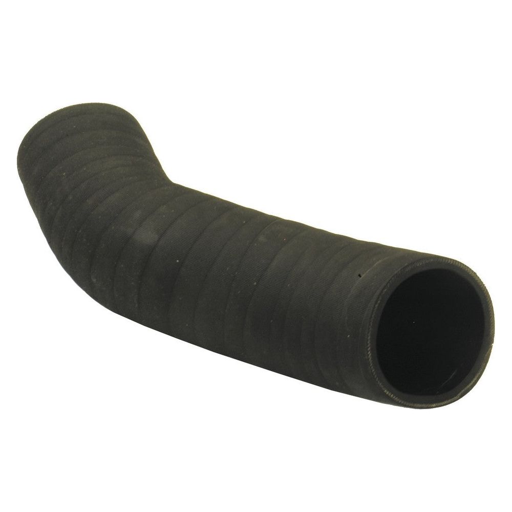 The Sparex Bottom Hose (Part No. S.56937) is a black rubber hose with an inner diameter of 56mm at both ends, featuring a curved shape ideal for plumbing or automotive applications, and includes a sturdy hose clip for secure fastening.
