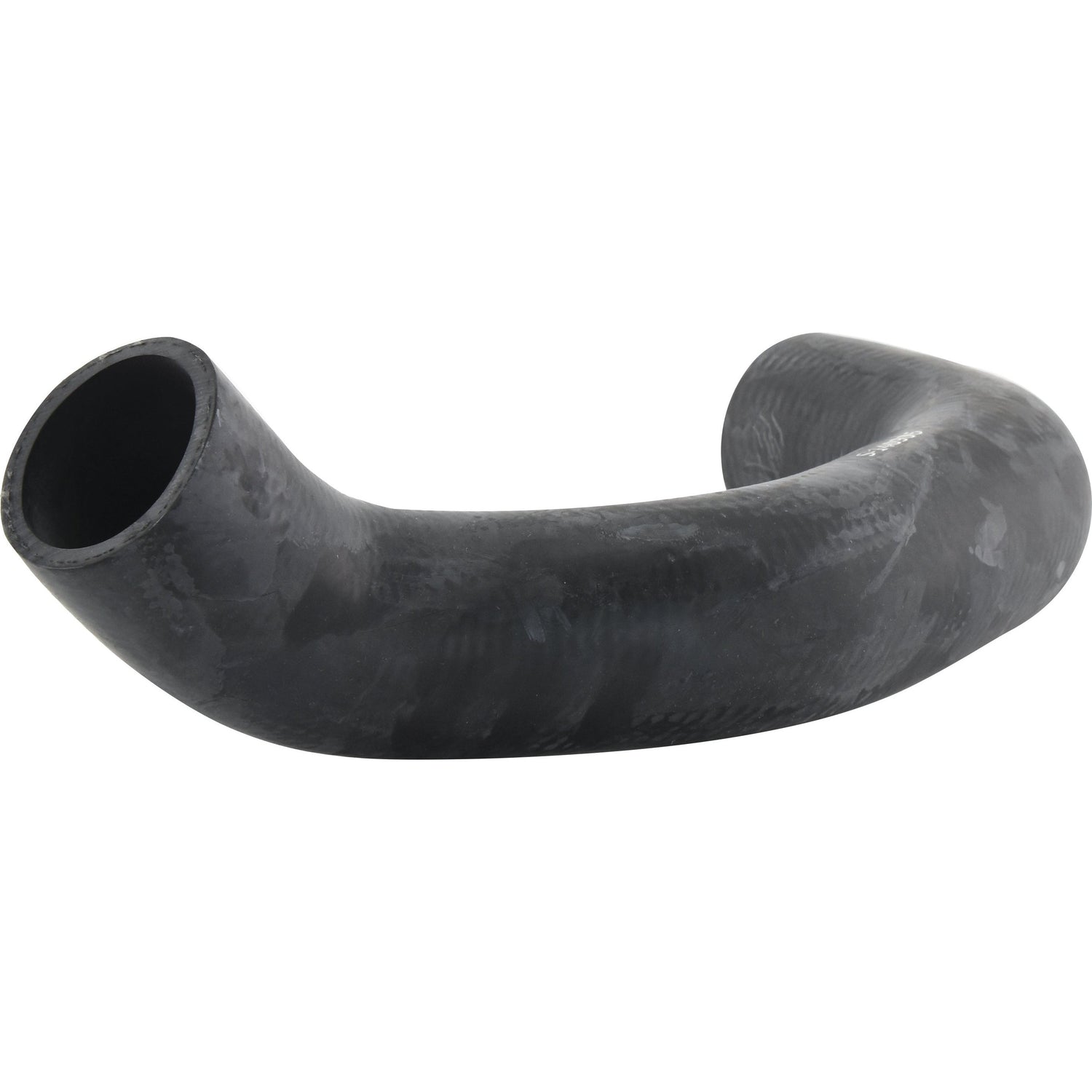 A black, curved rubber hose with a smooth surface and open ends, featuring an inner diameter of 61.30mm at the smaller end and 70mm at the bigger end, suitable for New Holland and Case IH equipment. Available as Sparex Part No. S.140906 "Bottom Hose".