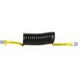 Brake Airline Recoil Hose | Sparex Part No.S.35722 by Sparex, featuring a coiled black hose with yellow ends and M22 x 1.5M metal connectors on both sides, isolated on a white background.