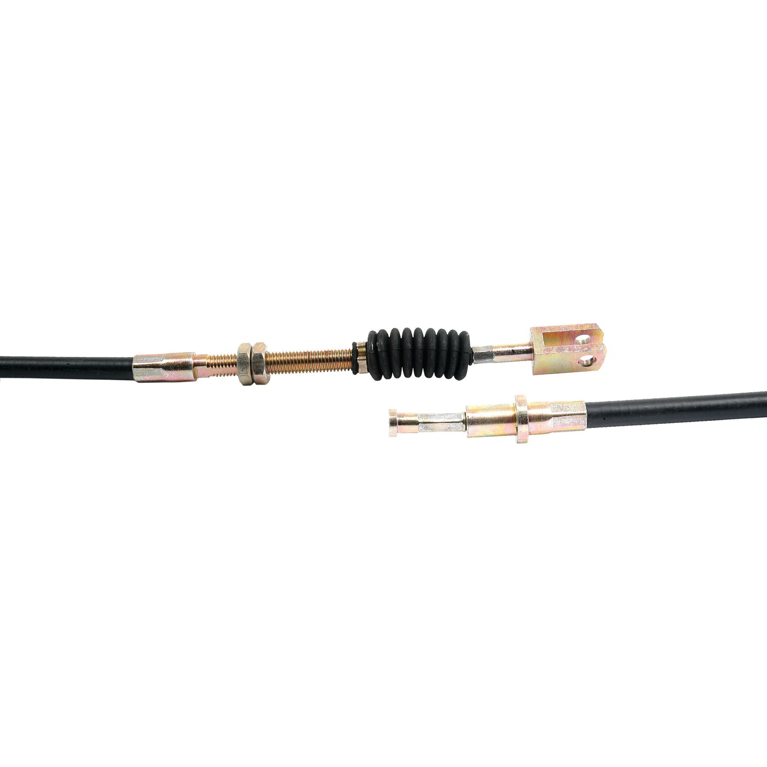 A Brake Cable (Product: Sparex Part No. S.66255) featuring a black mechanical design with metal connectors, a coiled spring section in the center, and an end compatible with Ford New Holland machinery; Length: 1855mm; Outer cable length: 1697mm.