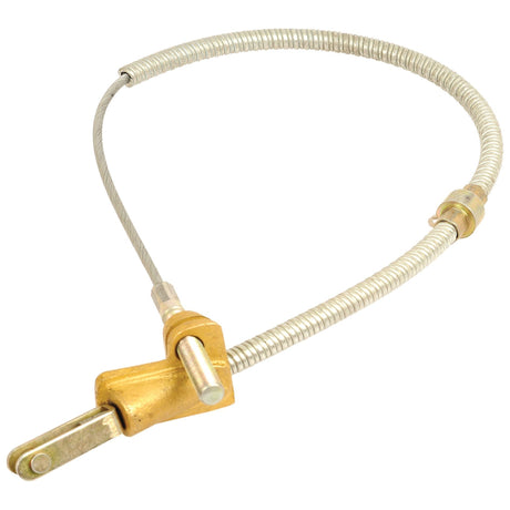 The Sparex Brake Cable (Sparex Part No. S.66789) features a flexible metal hose with a brass fitting and connector at one end, measuring 730mm in total length with an outer cable length of 430mm, making it ideal for Case IH machinery.