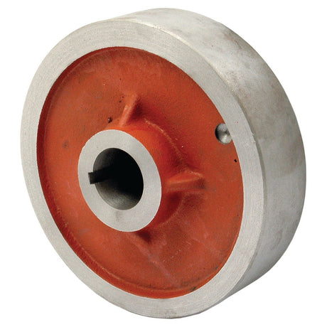 Close-up of a round, metal industrial part with a red inner section and central hole. The outer edge is silver, resembling the precision of a Sparex Brake Drum (Sparex Part No.S.59111).