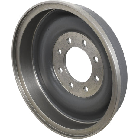 Close-up of the Sparex Brake Drum, part number S.66518, featuring a metallic surface with multiple bolt holes around the center. The smooth, grayish-painted surface makes it ideal for Ford New Holland machinery.