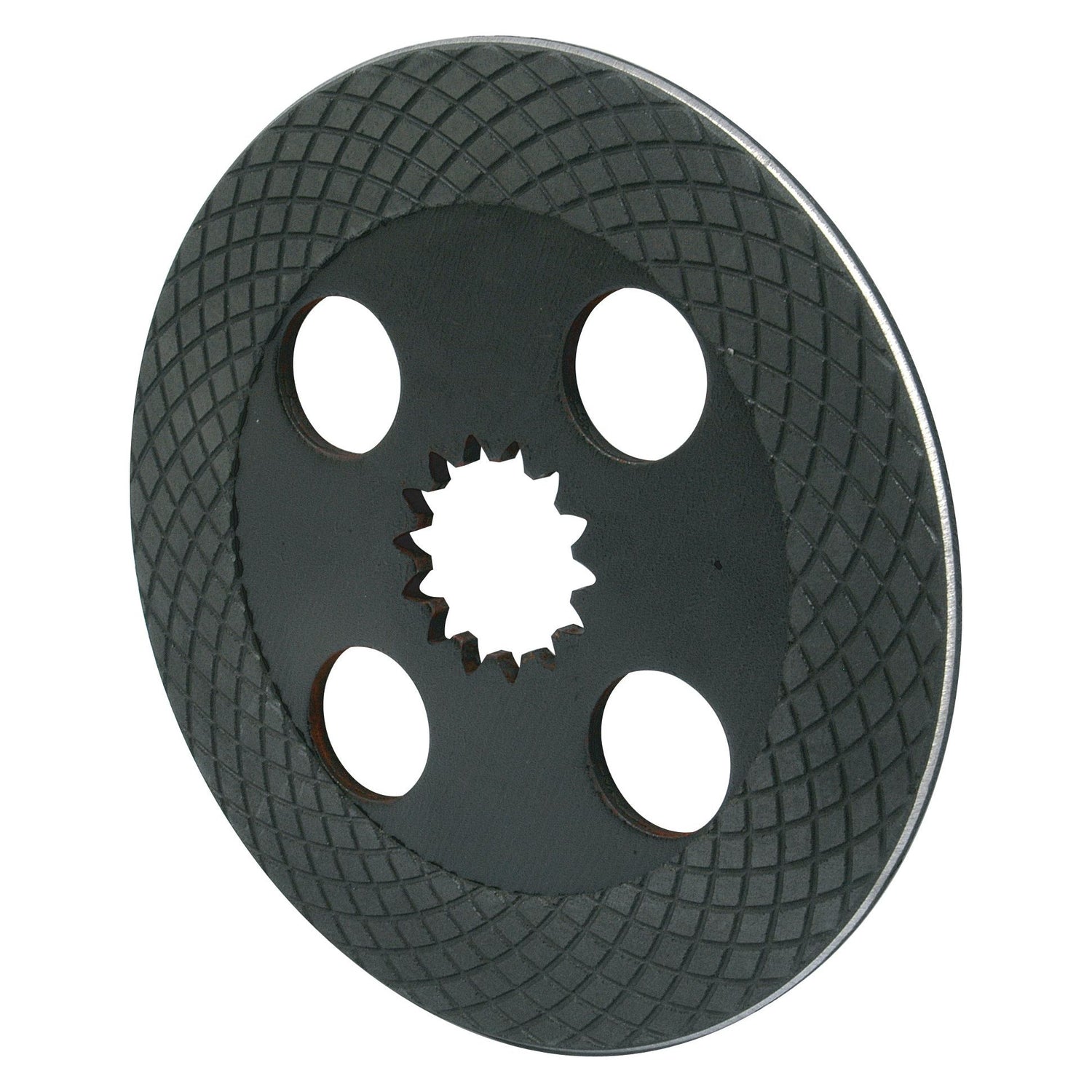 A Sparex Brake Friction Disc, 260mm in diameter (S.69930), is a circular metal cutting disc with a textured surface, featuring four large holes and a central patterned opening, compatible with Splines 14.