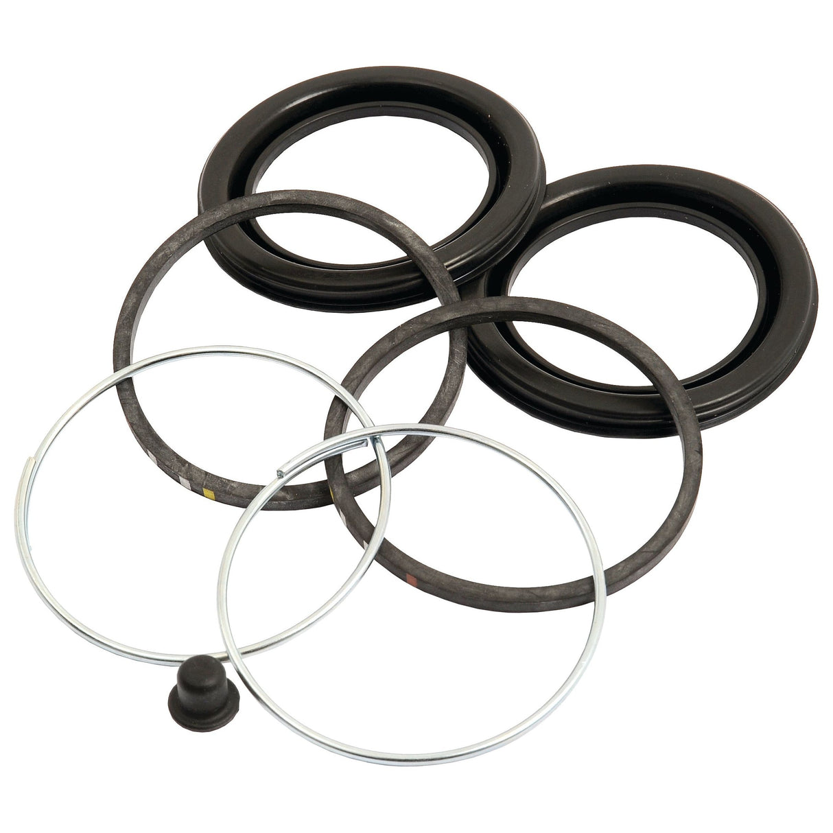 Brake Cylinder Repair Kit (Sparex Part No. S.37693), featuring rubber seals, metal rings, and a small rubber component, all arranged on a white background. Ideal for Fendt FAVORIT models and available from Sparex as part of their premium Seal Kit collection.
