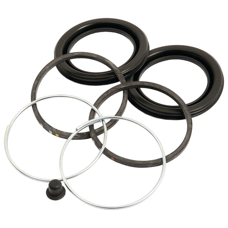 Brake Cylinder Repair Kit (Sparex Part No. S.37693), featuring rubber seals, metal rings, and a small rubber component, all arranged on a white background. Ideal for Fendt FAVORIT models and available from Sparex as part of their premium Seal Kit collection.