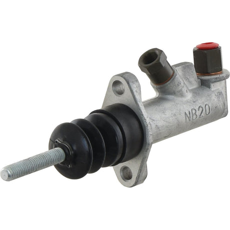 The Sparex Brake Master Cylinder, Part No. S.37384, is a metal clutch master cylinder featuring a threaded rod, rubber boot, and two ports labeled "NB20," and is compatible with Steyr 8045 tractors.