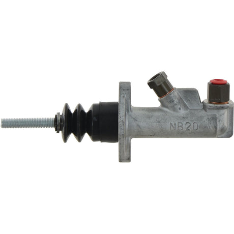 A metal hydraulic cylinder, featuring a threaded rod on one end and a rubber boot on the shaft, is designed for industrial machinery or automotive use. Marked with "NB20," it is compatible as the Brake Master Cylinder for Steyr 8045 tractors. This part, identified by Sparex Part No.S.37384, is from the renowned brand Sparex.