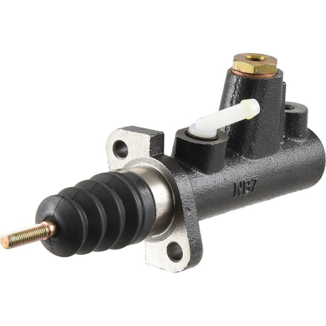 A Brake Master Cylinder (Sparex Part No. S.37645) from Sparex, featuring attached fittings, a threaded rod, and a rubber boot in black, perfectly suited for Fendt FARMER.