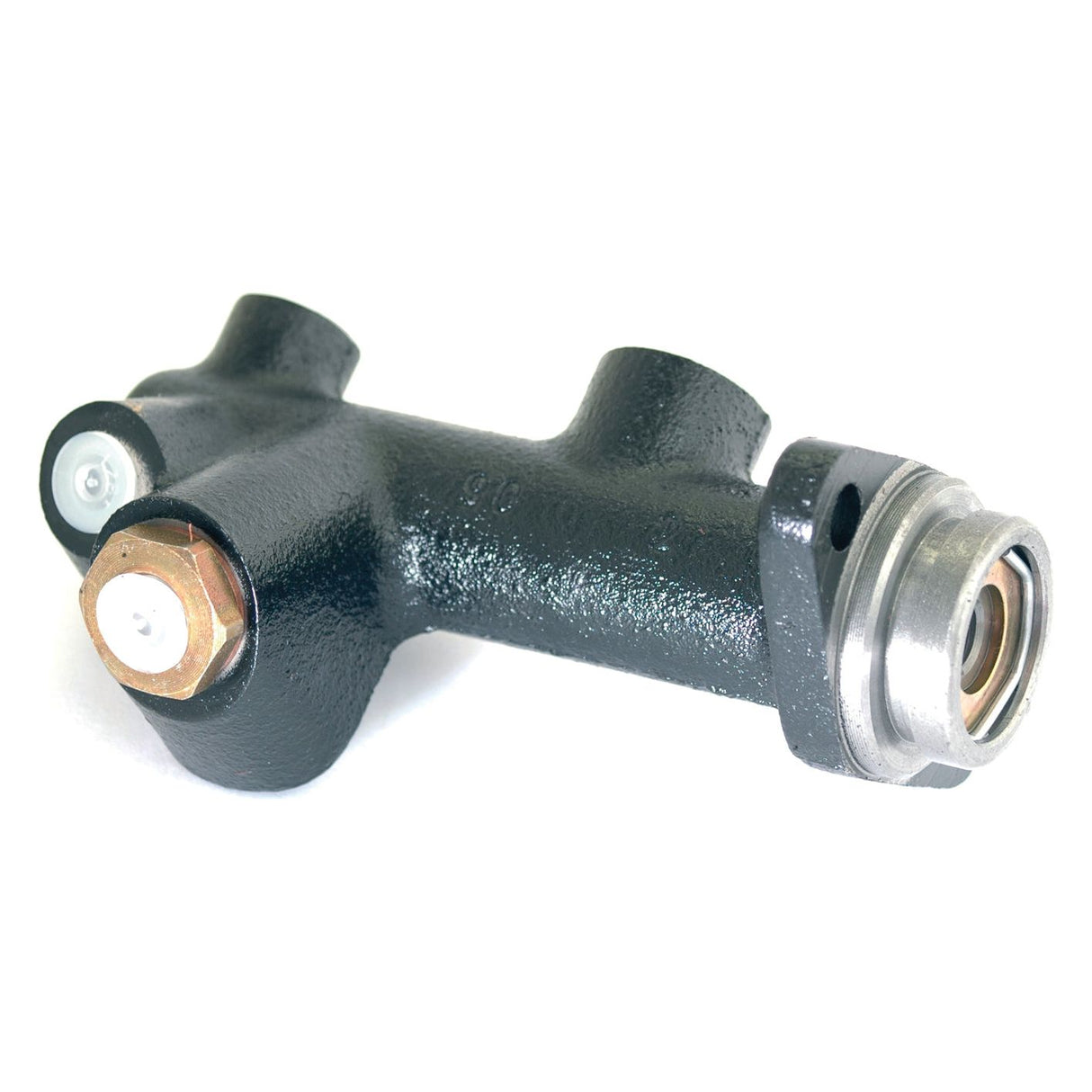 The Brake Master Cylinder (Sparex Part No. S.37646) is a cylindrical mechanical component with multiple ports and a metal nut, used in hydraulic or brake systems such as those in Deutz-Fahr equipment. This Sparex product is primarily black with metallic accents.