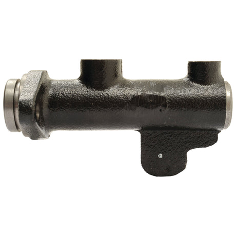 A black, cylindrical metal component resembling the Sparex Brake Master Cylinder (Sparex Part No. S.37648), featuring two protruding ports and a flat mounting bracket on one side.