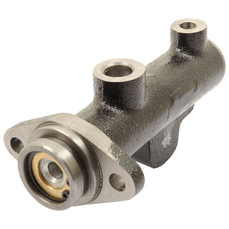 Close-up of a metallic automotive component, specifically the Sparex Brake Master Cylinder (Part No. S.37694), highlighting its threaded openings and cylindrical design.