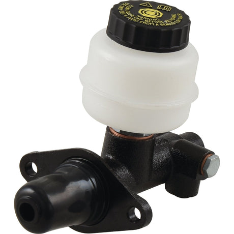 A Brake Master Cylinder (Sparex Part No.S.38219) by Sparex, featuring a black and silver hydraulic clutch master cylinder, a white plastic fluid reservoir, and a black cap, reminiscent of the robust designs seen in Case IH machinery.