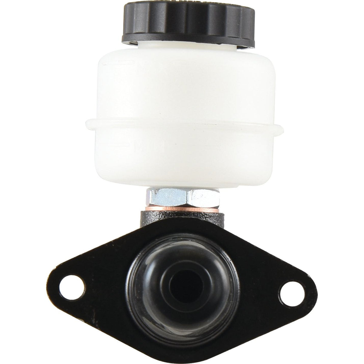 The Sparex Brake Master Cylinder (Sparex Part No. S.38219) features a black diaphragm, a white plastic fluid container, and two mounting holes on a metal flange. It is commonly used in International Harvester and Case IH equipment.