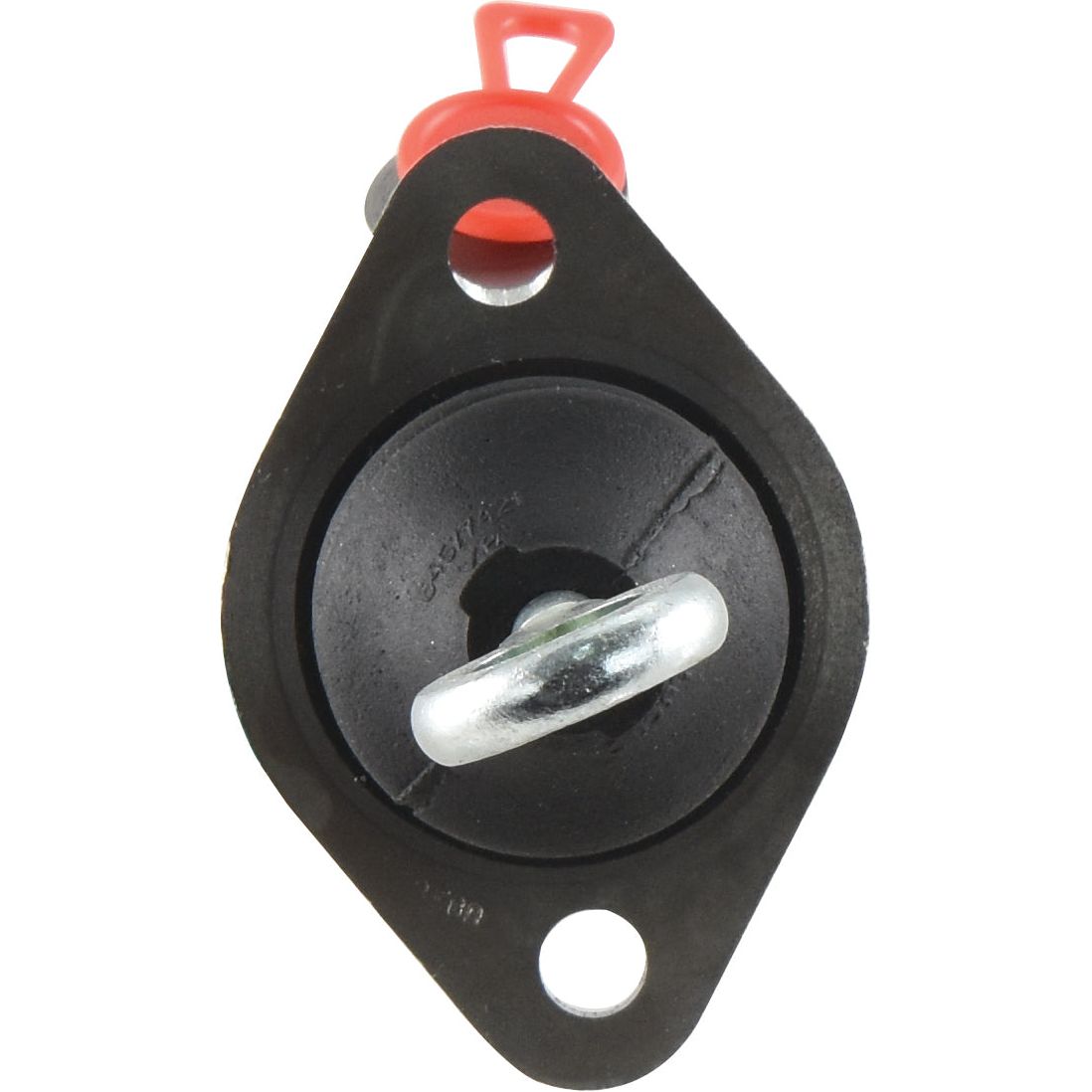 Close-up image of the Sparex Brake Master Cylinder (Sparex Part No.S.73176), featuring a black plastic locking receptacle with a metal hook and red plastic pull tab. The item includes two screw holes for easy mounting.