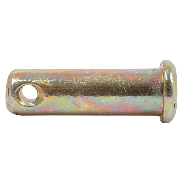 The Brake Rod Clevis Pin (Sparex Part No. S.42610) by Sparex features a metal pin with a circular hole near one end and a rounded head on the opposite end, reminiscent of the robust components utilized in Massey Ferguson machinery. The surface exhibits a subtle iridescence.