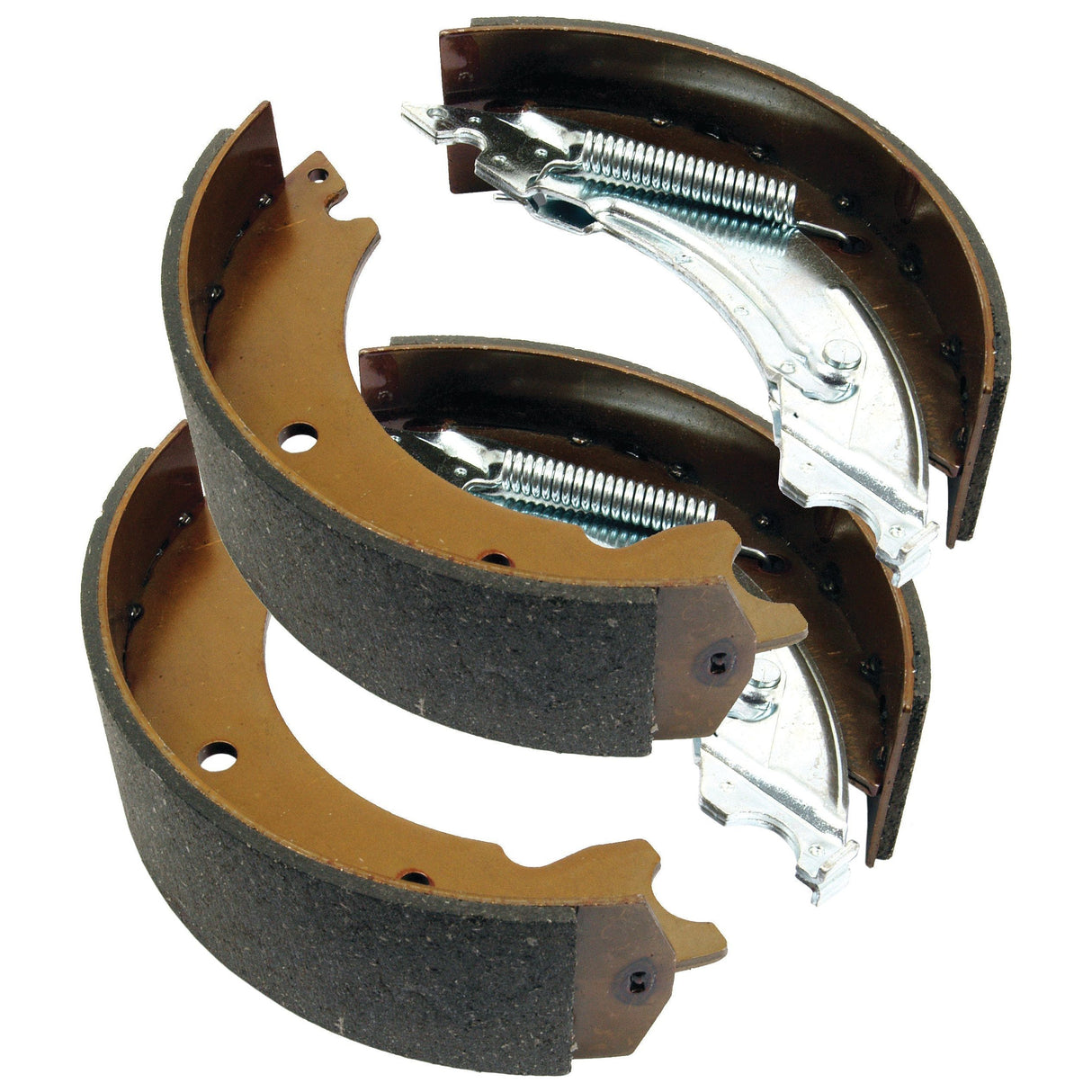 Two **Sparex Brake Shoe Kits (2 pairs) - S.23215**, featuring friction linings, spring mechanisms, and metallic backing plates arranged in a stack, isolated on a white background—ideal for Ifor Williams trailer brake parts or those using Knott brakes.