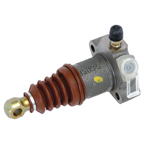 Compact brake slave cylinder with a silver-gray cylindrical body, copper-colored ribbed section, and attached fittings; likely a part of an automotive brake system. Compatible with DOT4 fluid for use in a Fendt FARMER 105. Product: Brake Slave Cylinder (RH & LH), Sparex Part No.S.37685 by Sparex.