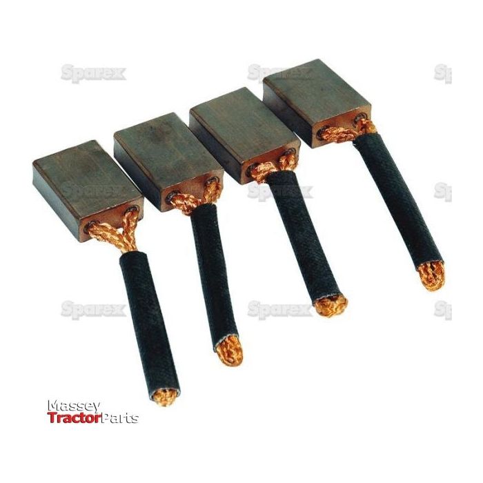 A 12V Sparex Brush Set (Part No. S.41154) featuring four carbon motor brushes with copper wires and black insulation is arranged side by side against a white background.