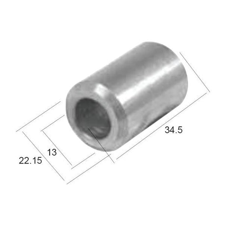 The Bush ID: 13mm, OD: 22.15mm, Length: 34.5mm is a precision-crafted silver cylindrical metal component by Sparex, designed as a replacement part for McConnel model 7191054 (Sparex Part No. S.59793).