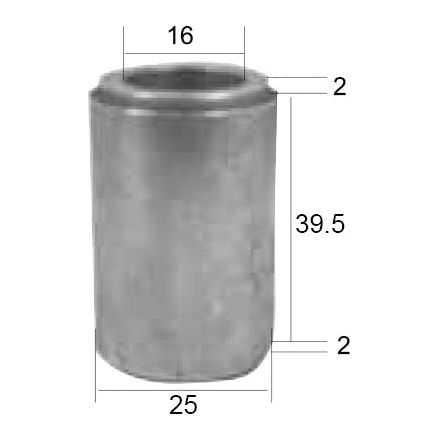 A Sparex Bush ID: 16mm, OD: 25mm, Length: 39.5mm with a wall thickness of 2mm, designed as a replacement part for McConnel equipment (7314223), and also compatible with Bomford and Berti - Sparex Part No.S.77857.