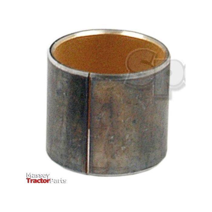 A metal cylindrical Spindle Bush with a slit down its side is shown, placed on a white background. "Massey Tractor Parts" is printed in red and gray at the bottom left corner. This Spindle Bush (Sparex Part No.S.40225) by Sparex is compatible with Massey Ferguson models, ensuring reliable performance for your machinery.