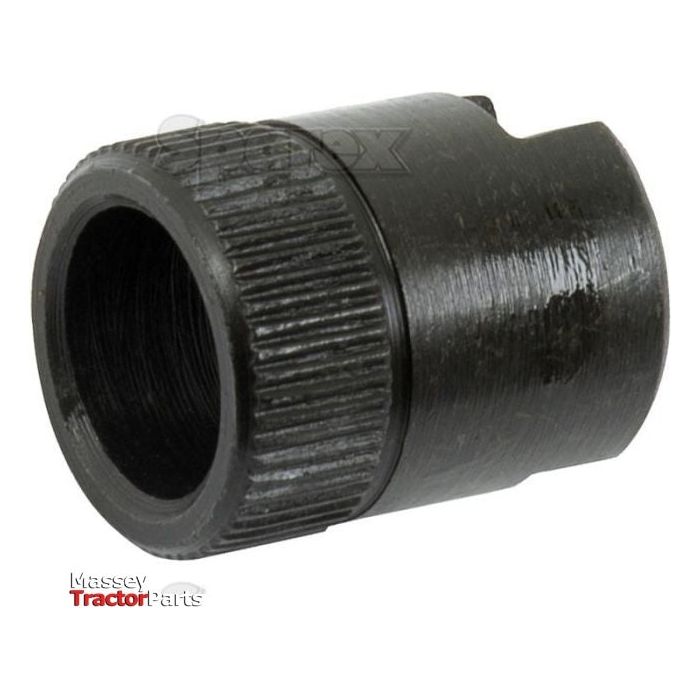 Close-up of a black, cylindrical metal part with ribbed texture and an opening on one end. "Bush | Sparex Part No.S.41481" is labeled in red and white text in the lower left corner, indicating its compatibility as a Massey Ferguson Bush Rocker Link.