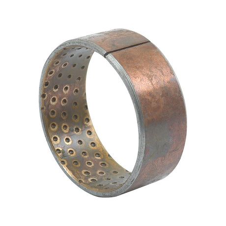 Introducing the Bush | Sparex Part No. S.43477: a cylindrical metal bushing with a copper exterior and perforated holes on the inner surface, featuring a visible split along its circumference. This product is perfect for use in Massey Ferguson parts, specifically as a bush rear axle in Sparex applications.