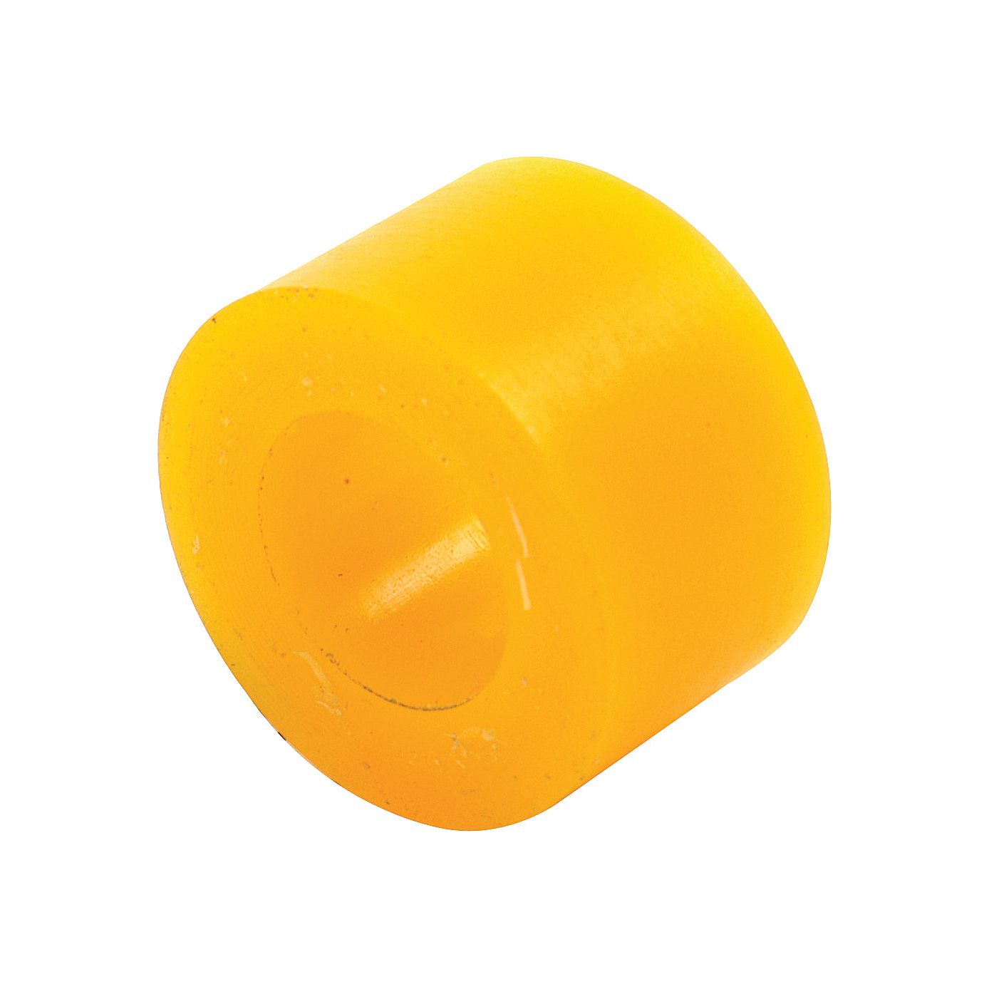 The Sparex S.60542 Bush is a yellow cylindrical component with a central hole, resembling a wheel or roller, ideal for machinery maintenance and potentially compatible with John Deere or Bush 1661237M1 parts.