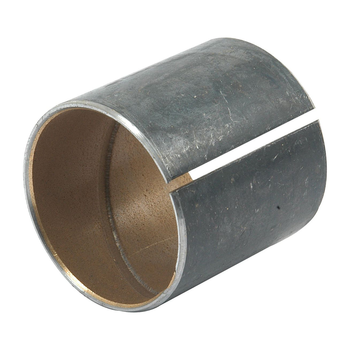 A cylindrical metal spindle bushing with an open slit, suitable for Ford New Holland equipment – Spindle Bush | Sparex Part No. S.65117 by Sparex.