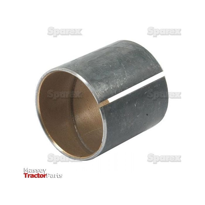 A cylindrical metal spindle bush with a slit down the side, labeled as Sparex Part No. S.65117. The background features faint, repeated "Sparex" logos with the text "Massey Tractor Parts" in the bottom left corner. This part is suitable for various applications, including spindle assemblies on Ford New Holland tractors.